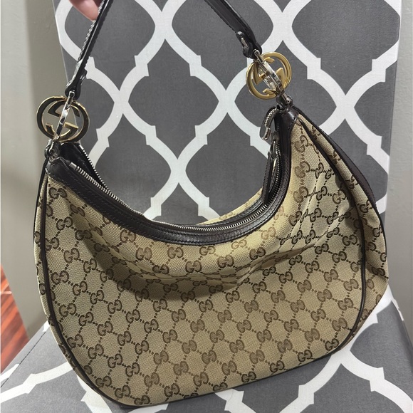 Gucci Beige/black GG canvas twin medium hobo bag - Picture 1 of 9